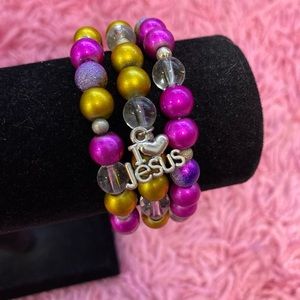 Pink and Yellow Beaded Bracelet Stack Set